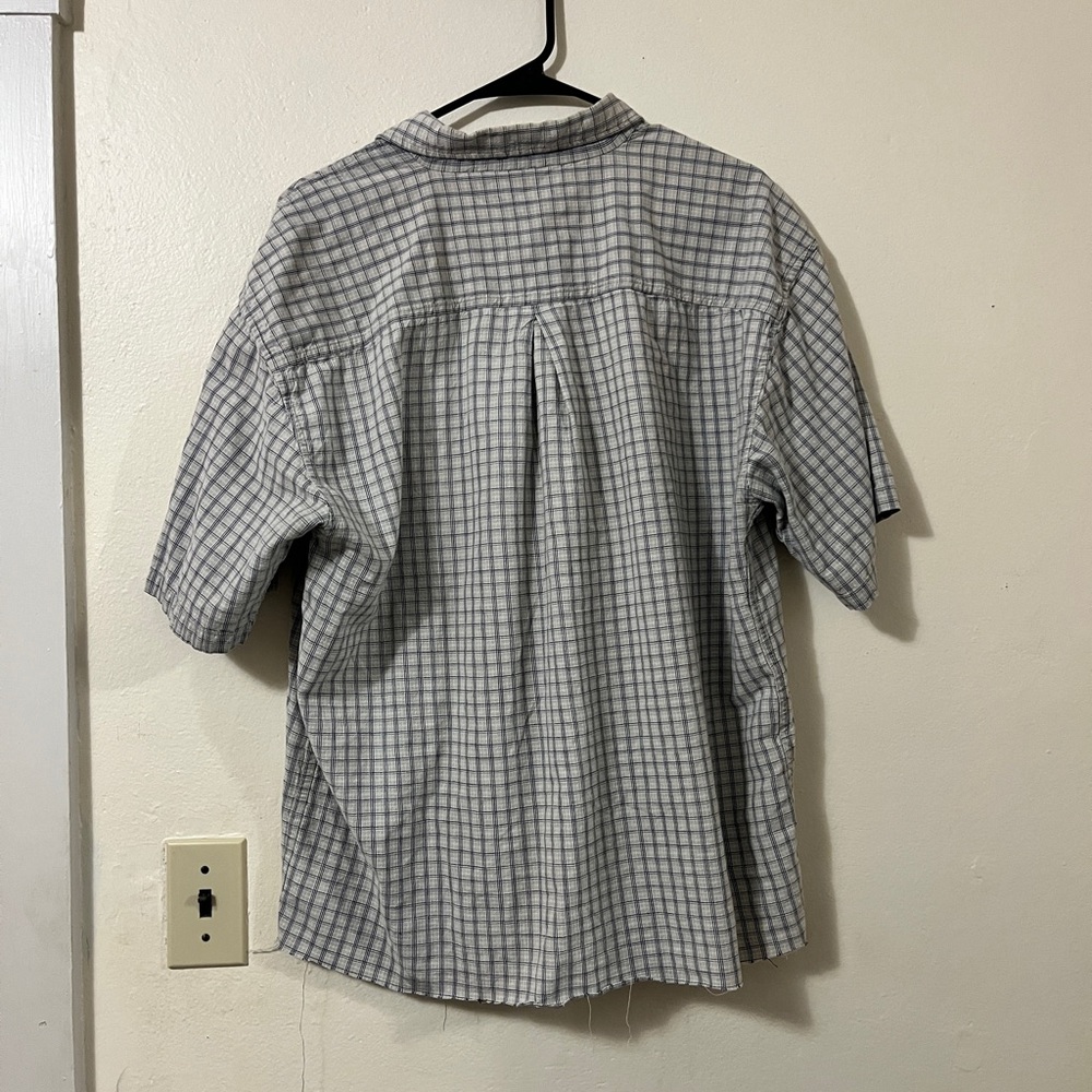 Grey and blue anchor blue button up size L